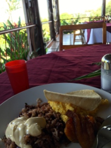 Breakfast - rice, beans and plantain again!