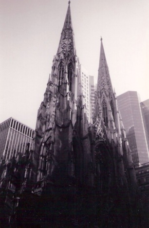 A surreal sight - old and new - St Patricks Cathedral